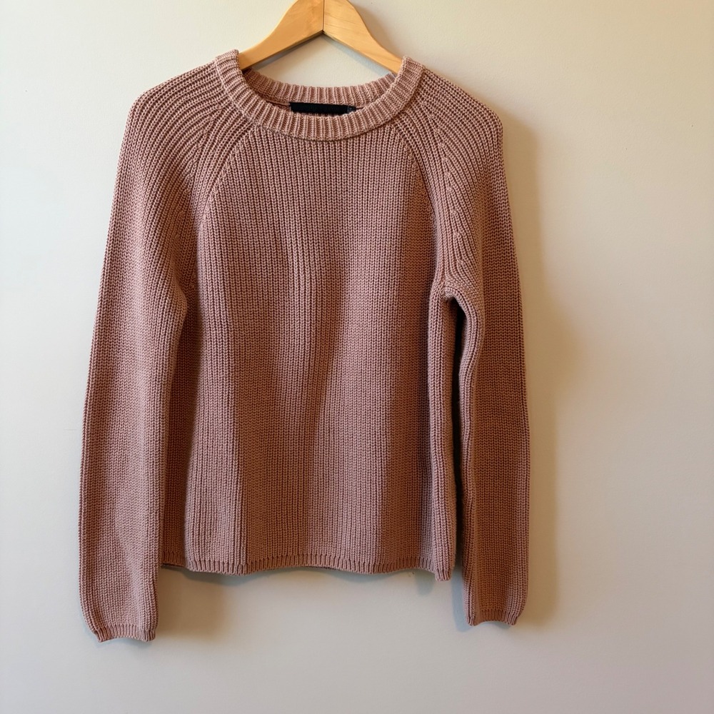 Jenni Kayne Everyday Sweater Pink Cotton Shaker Stitch Raglan Crew Neck Womens M